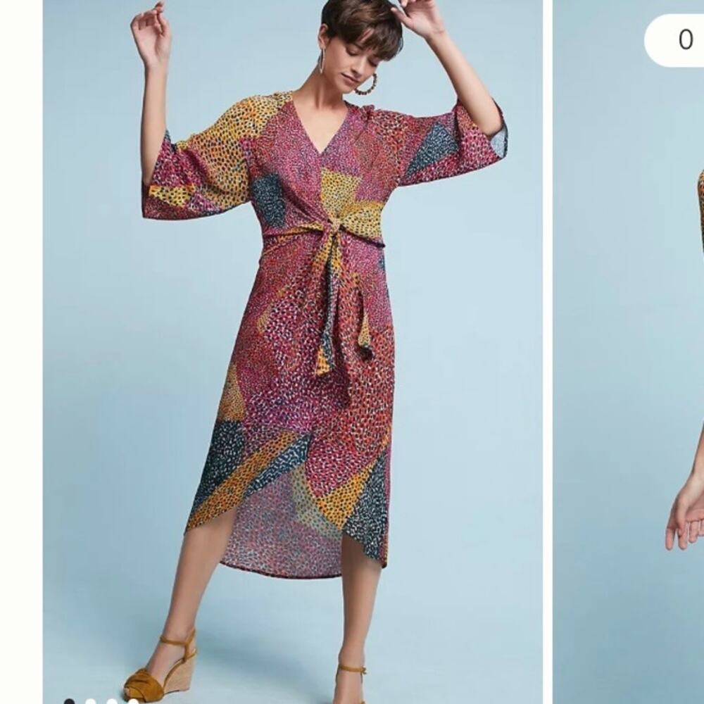 Bl-nk Tori Wrap Dress, colorful bohemian tie wrap midi dress with 3/4 sleeves